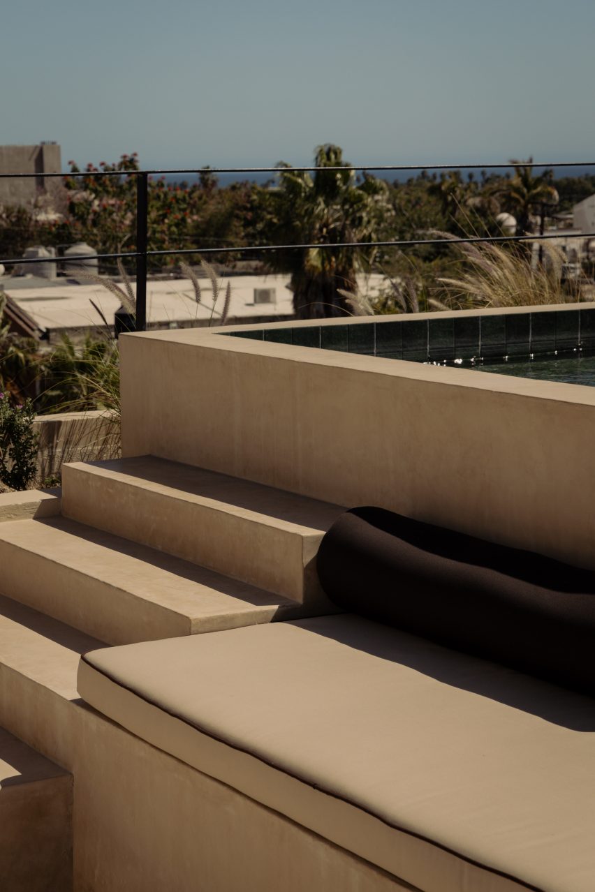 A detail of a rooftop swimming pool