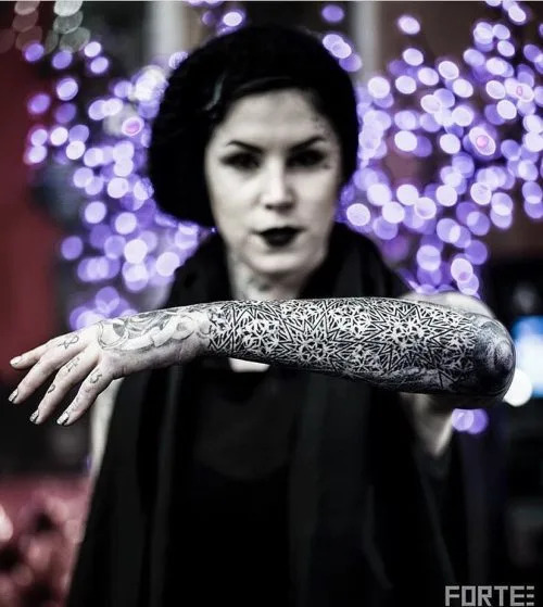 Kat Von D shows off a tattoo done by Dillon Forte. (Courtesy of Dillon Forte)