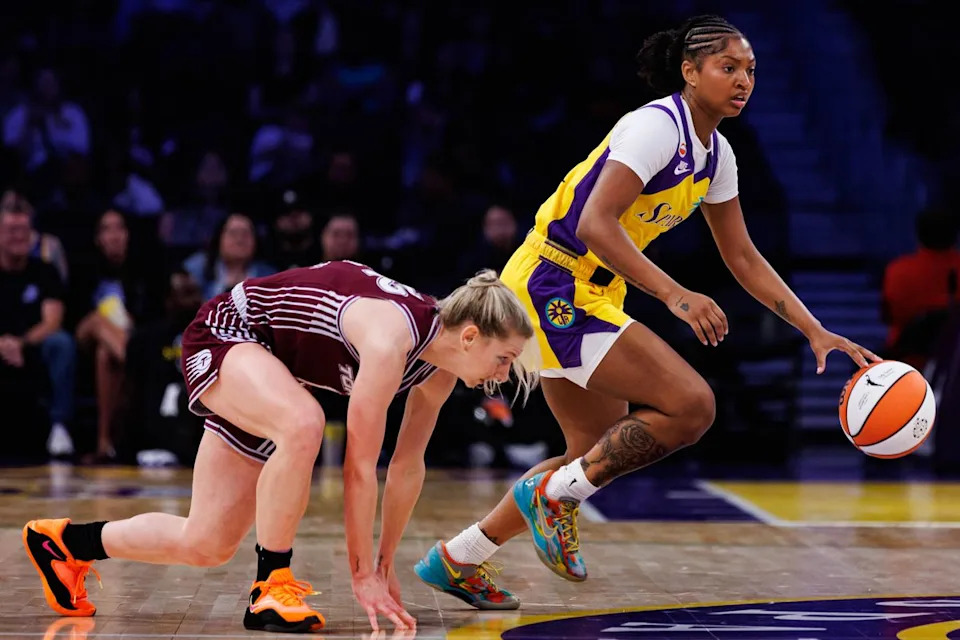 Chance Gray #2 of the Los Angeles Sparks handles the ball during a WNBA game against the Toronto Tempo on May 15, 2026 at Crypto.com Arena in Los Angeles, California.