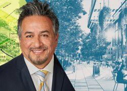 Norwalk Mayor Rick Ramirez with rendering of Norwalk Transit Village (City of Norwalk, Norwalk Transit Village)