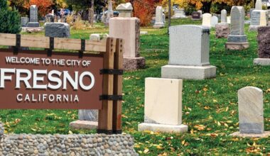 graveyard with a fresno monument sign