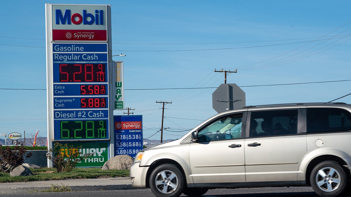 A Chevron gas station price sign showing unleaded gasoline and diesel fuel prices in Victorville California