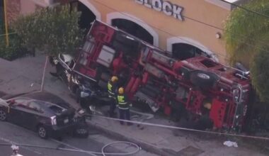 Firetruck flips over in Sunland; 2 crew members hurt