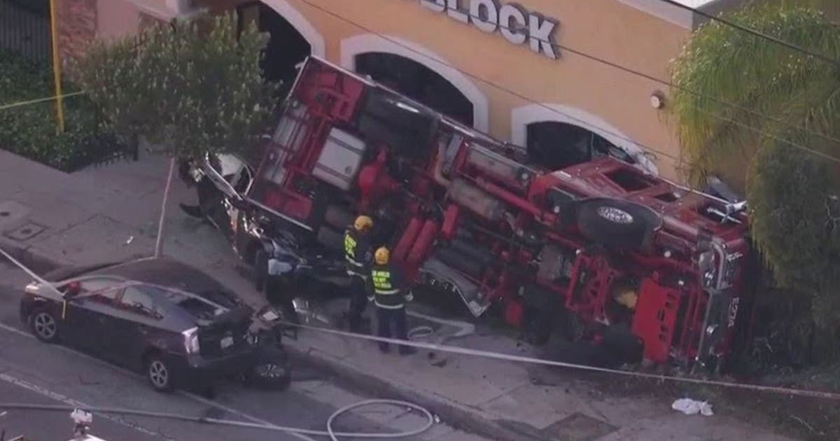 Firetruck flips over in Sunland; 2 crew members hurt