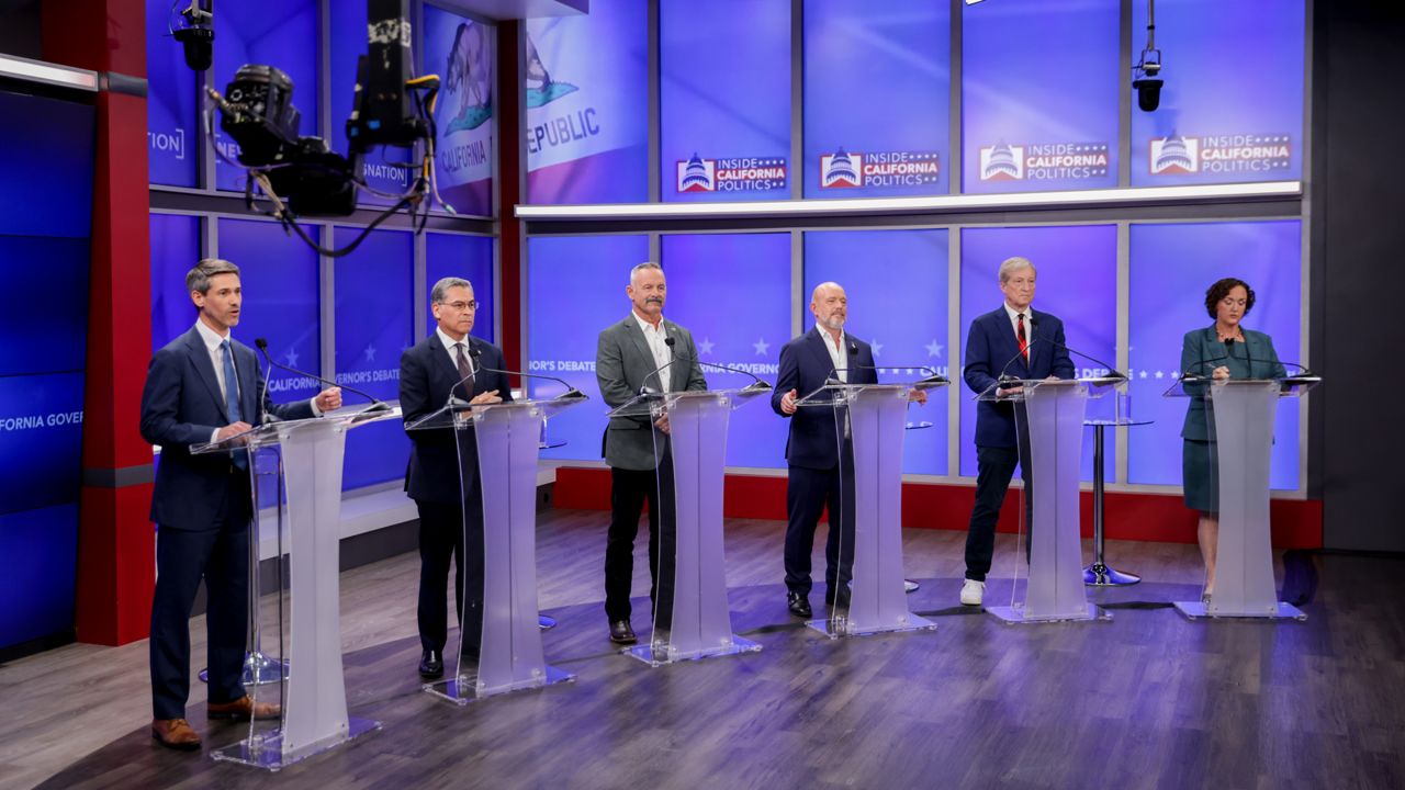 Candidates in California's gubernatorial race look on during a debate in San Francisco. (Jason Henry/Pool Photo via AP)