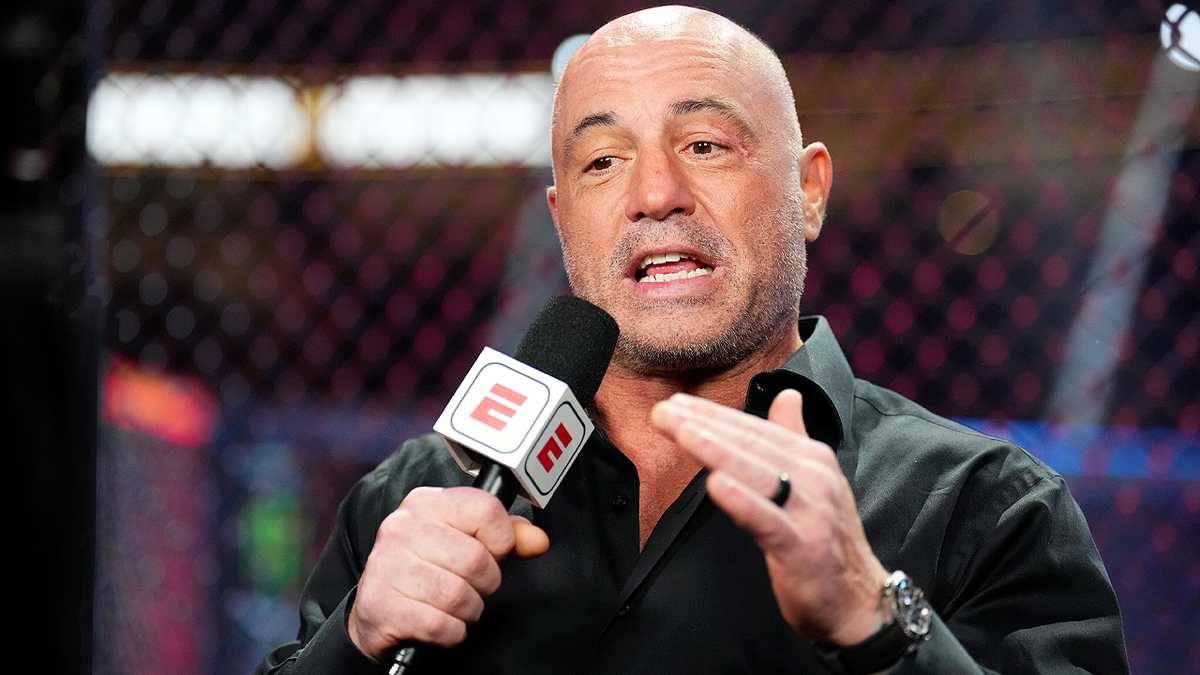 Joe Rogan announcing a fight at UFC 290 event in T-Mobile Arena Las Vegas