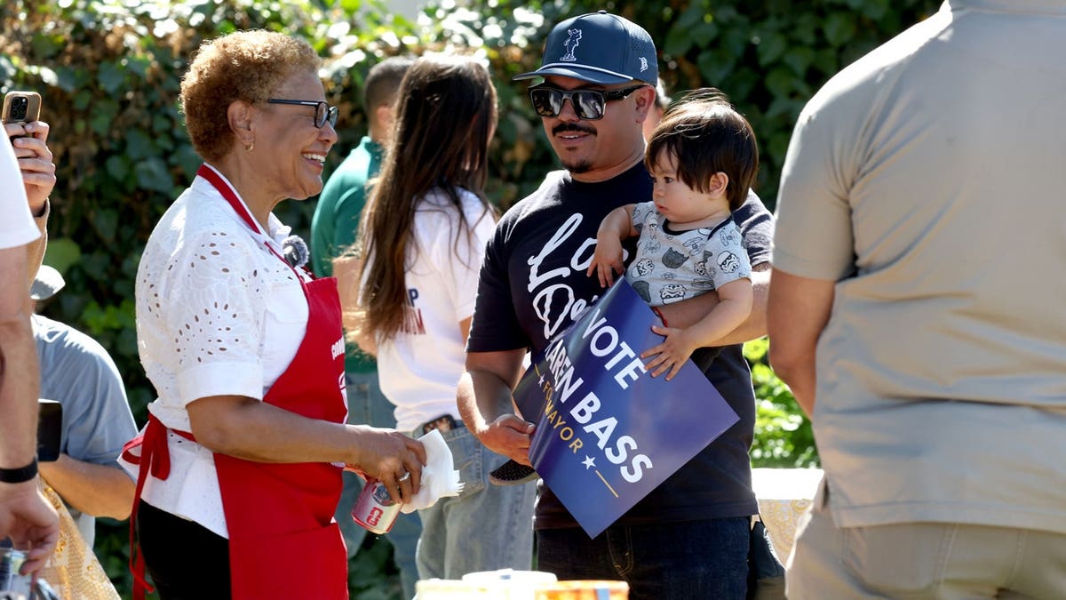 Los Angeles Mayor Karen Bass campaigns ahead of Tuesday’s primary election as she seeks a second term in office.