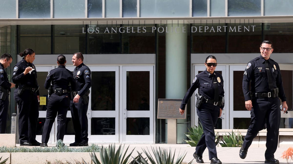 officers walk outside lapd office