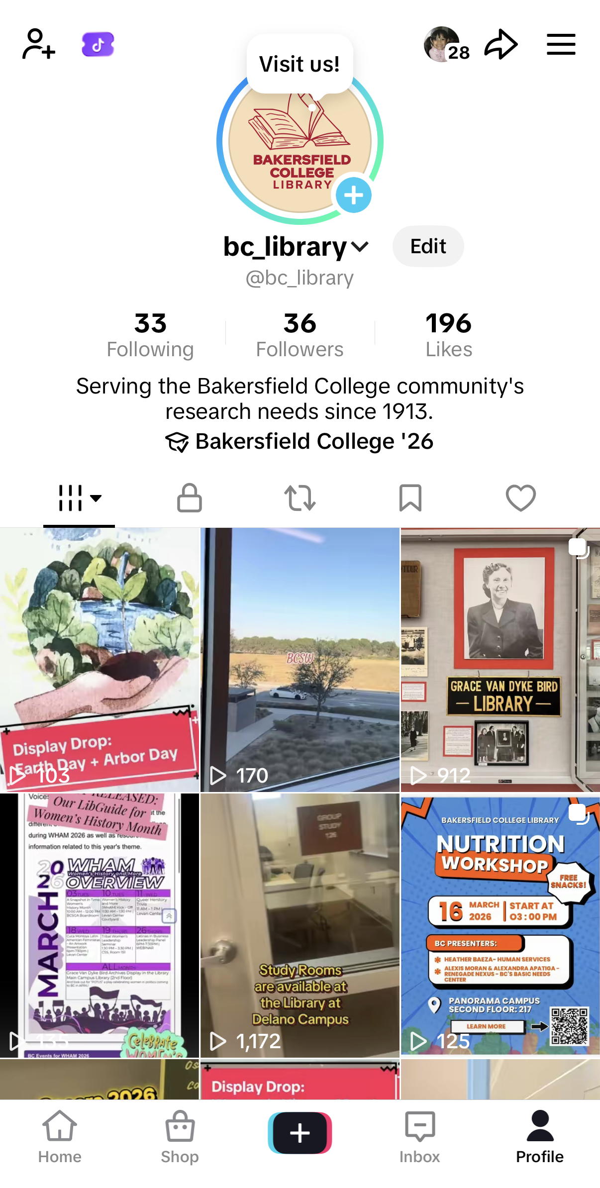 BC library Tik Tok landing page with stats and images
