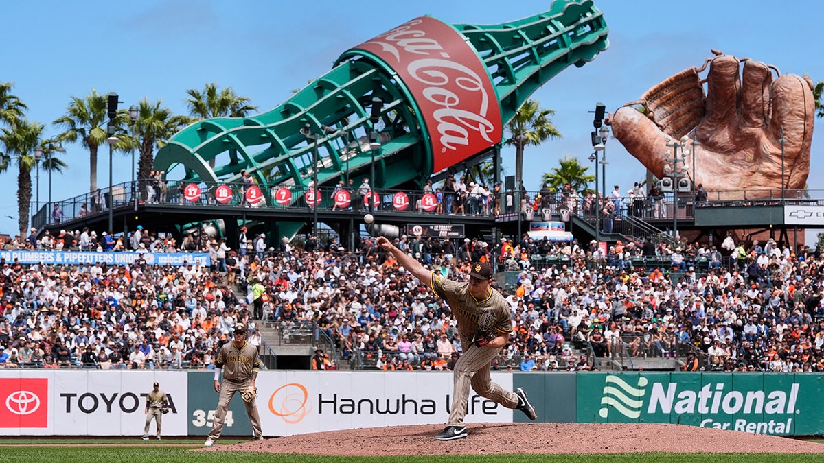 San Diego Padres pitcher Nick Pivetta pitching during a baseball game in San Francisco