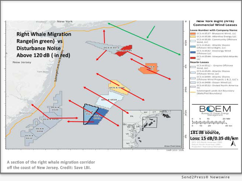 A section of the right whale migration corridor off the coast of New Jersey. Credit: Save LBI.
