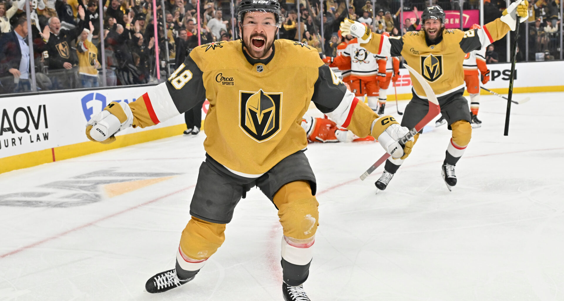 Tomas Hertl of the Las Vegas Golden Knights celebrates the game winning goal in Game 5 of the NHL Western Conference semifinals.