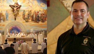 man and a church altar