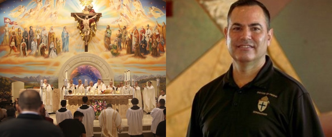man and a church altar