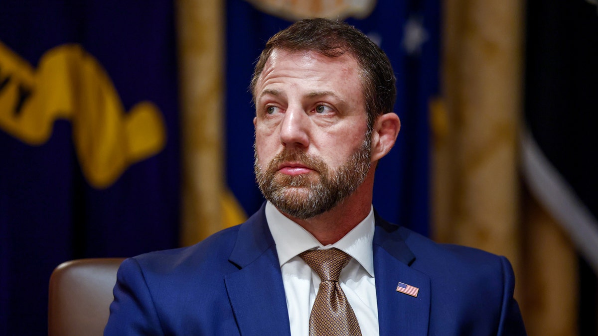Markwayne Mullin speaking during a cabinet meeting at the White House in Washington, D.C.