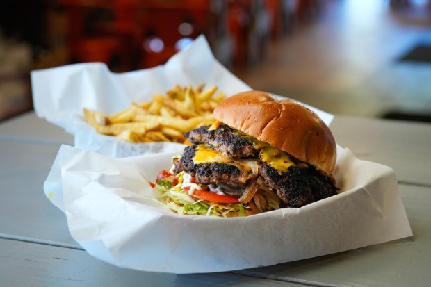 The Double Onion Burger at Dukes Old Fashioned Onion Burger on Tuesday, April 14, 2026, in La Mesa, CA. (Nelvin C. Cepeda / The San Diego Union-Tribune)