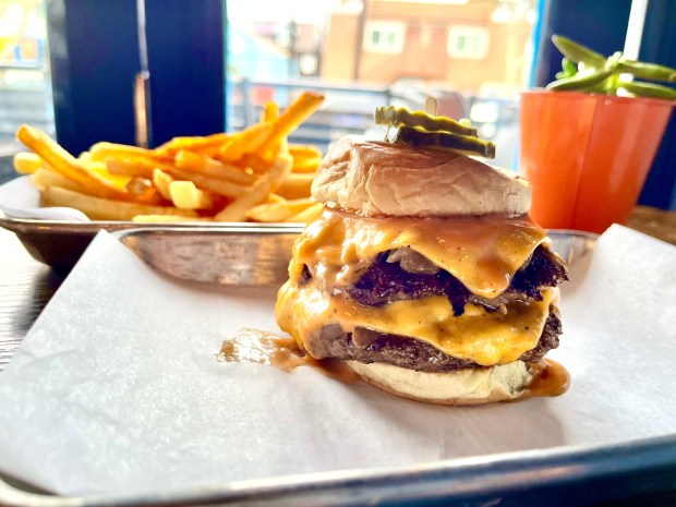The double-decker Rosie Mac Burger at Rosemarie's Burgers in Mission Beach. The company will open a second location in Ocean Beach this fall. (Pam Kragen - U-T)