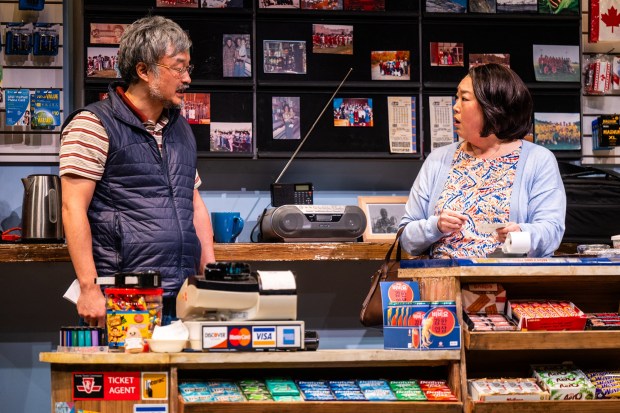 Ins Choi and Esther Chung in the national touring production of "Kim's Convenience," now in production at The Old Globe. (Dahlia Katz)