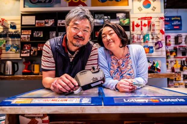 Ins Choi, left, and Esther Chung in "Kim's Convenience," opening in previews tonight at The Old Globe. (Dahlia Katz)