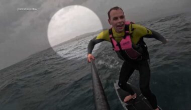 California surfer films relentless pursuit by great white shark