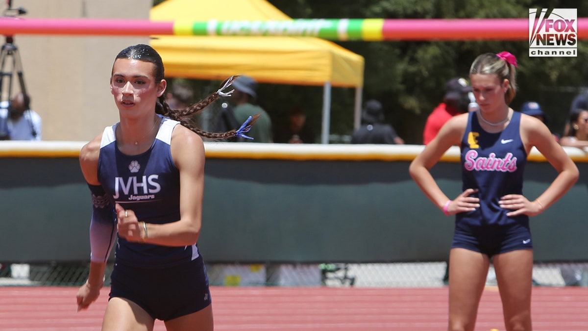 Transgender student athlete AB Hernandez competing in a girls high jump event.