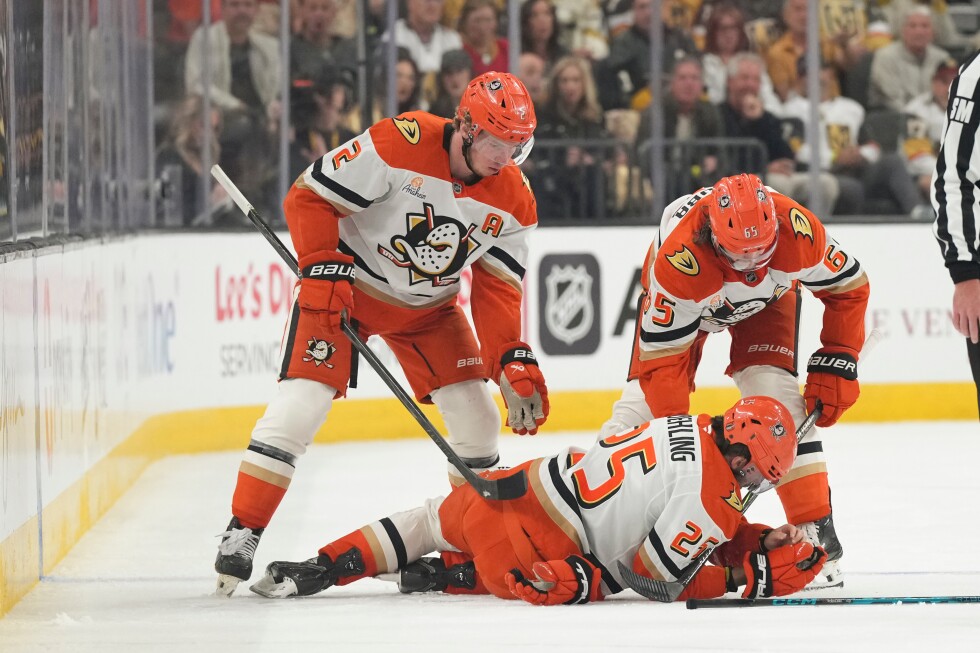 Ducks' Ryan Poehling injured after hit by Golden Knights' Brayden McNabb