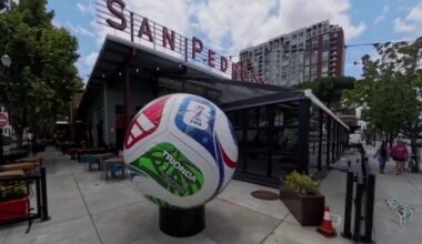 Giant World Cup soccer ball arrives in downtown San Jose ahead of tournament