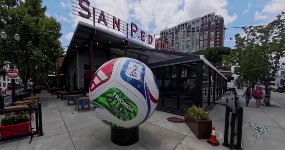Giant World Cup soccer ball arrives in downtown San Jose ahead of tournament