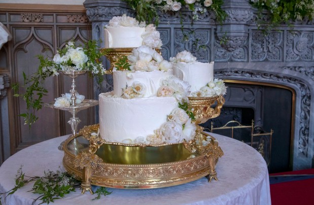 WINDSOR,ENGLAND - MAY 19: The wedding cake by Claire Ptak of London-based bakery Violet Cakes in Windsor Castle for the royal wedding of Meghan Markle and Prince Harry on May 19, 2018 in Windsor,England. (Photo by Steve Parsons - WPA Pool/Getty Images)
