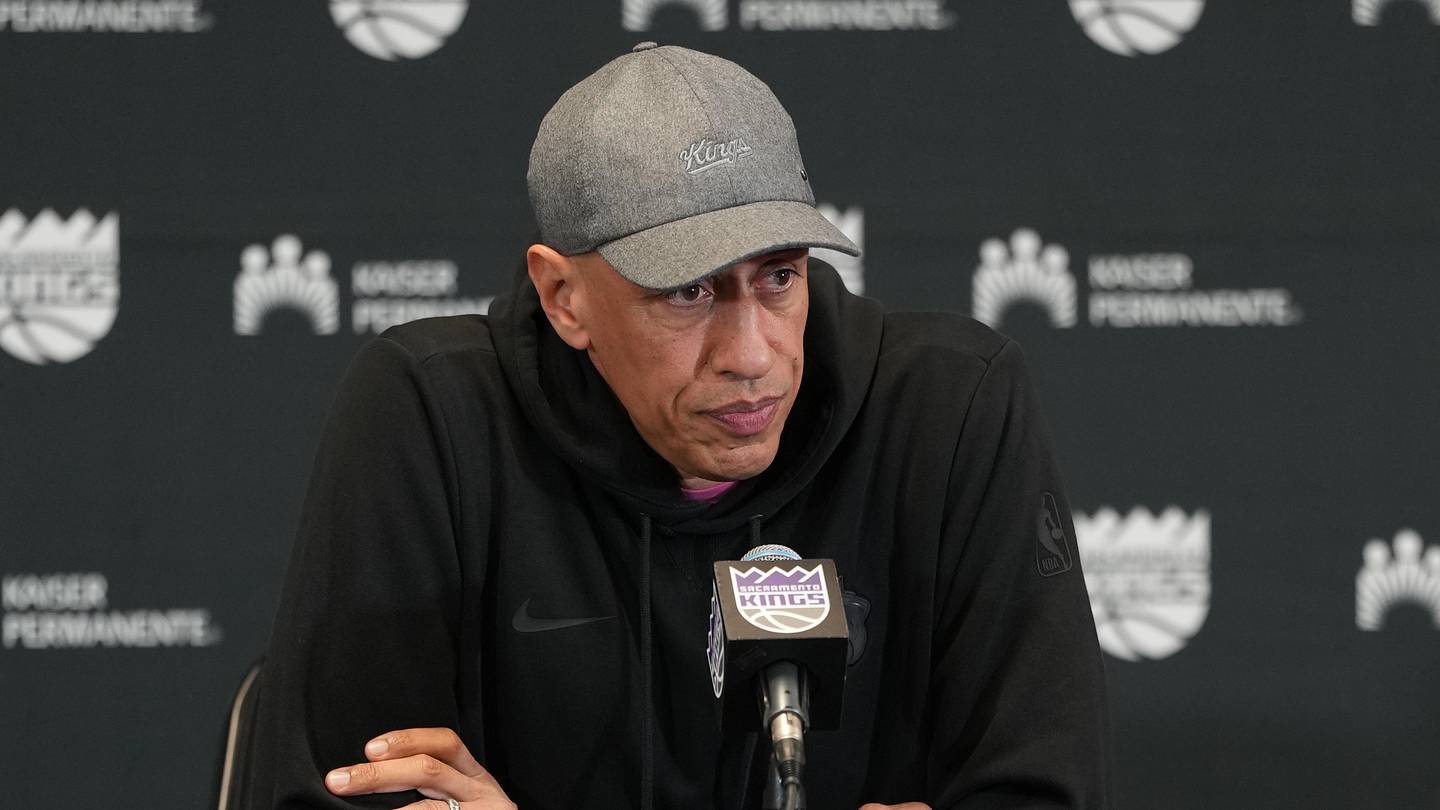 Apr 3, 2026; Sacramento, California, USA; Sacramento Kings head coach Doug Christie talks to media members before the game against the New Orleans Pelicans at Golden 1 Center. Mandatory Credit: Darren Yamashita-Imagn Images