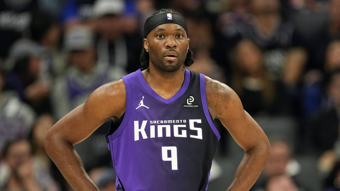 Apr 3, 2026; Sacramento, California, USA; Sacramento Kings forward Precious Achiuwa (9) during the first quarter against the New Orleans Pelicans at Golden 1 Center. Mandatory Credit: Darren Yamashita-Imagn Images