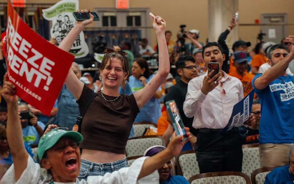 People react after New York City's Rent Guidelines Board votes to freeze rents