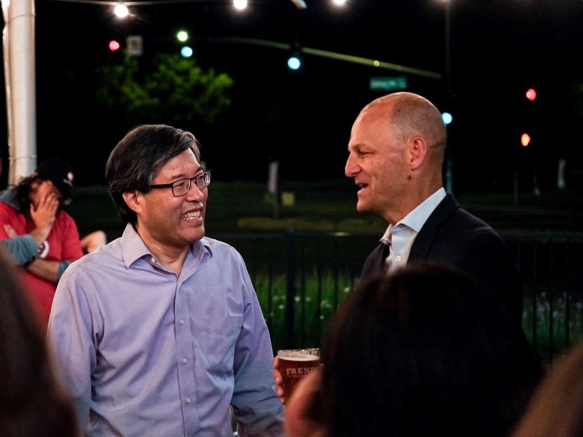 Dr. Pan speaks with Mayor McCarty