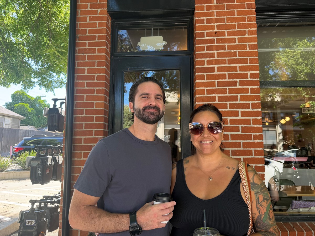 Carissa Dodge and her husband, James Dodge, outside a coffee shop near Sacramento’s Land Park neighborhood. June 1, 2026.