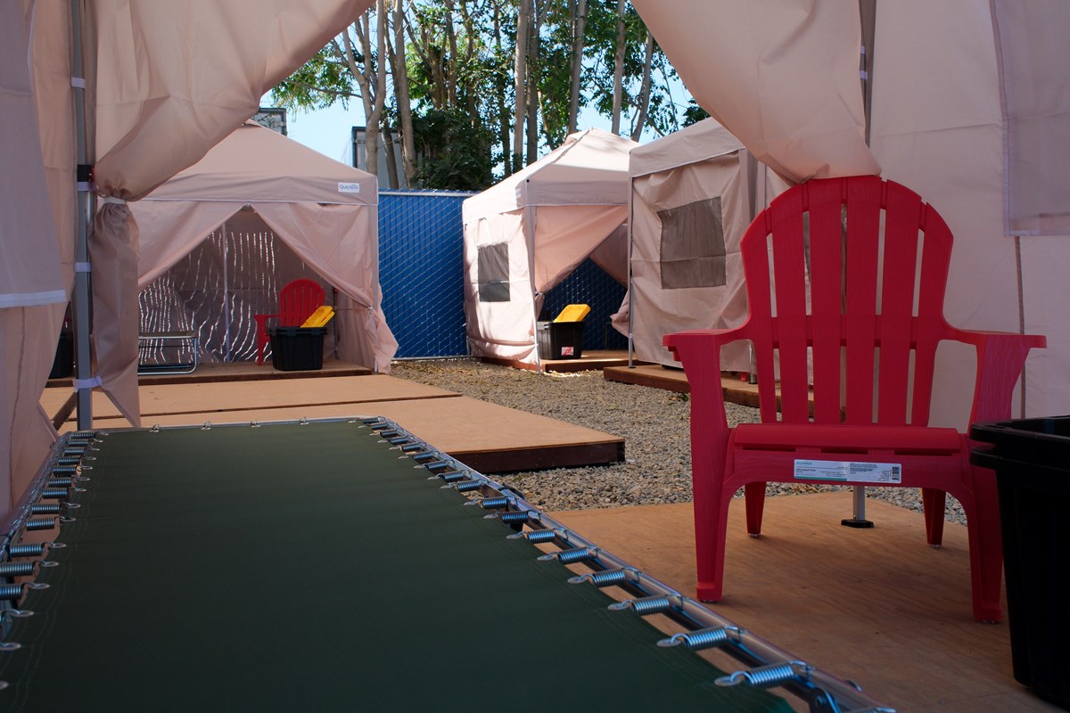 Tents are set up at Sacramento's new safe campground in River District.