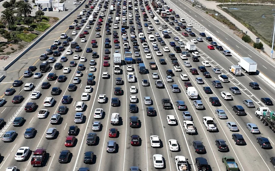 Traffic backs up at the San Francisco-Oakland Bay Bridge. Getty Images