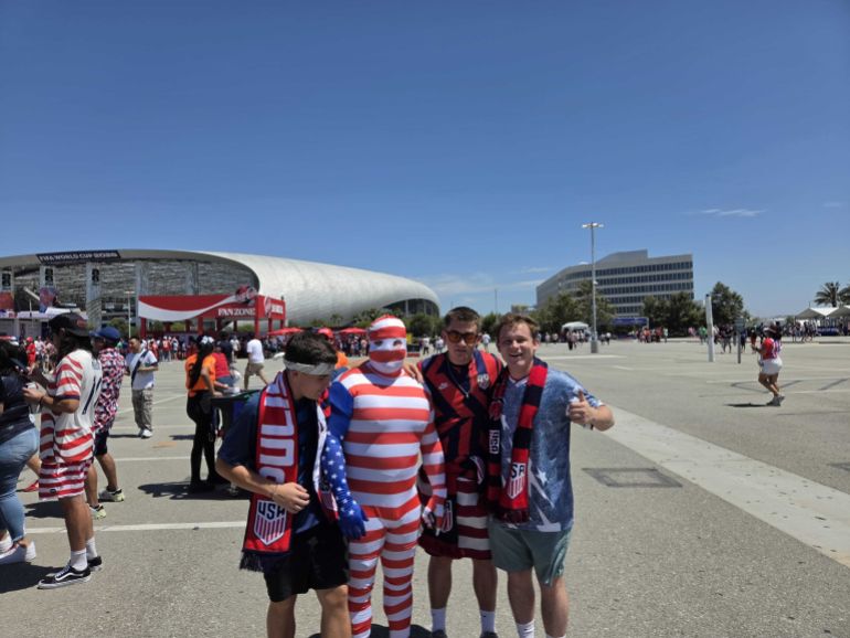 USA fans are seen outside Los Angeles Stadium ahead of Paraguay match at World Cup 2026