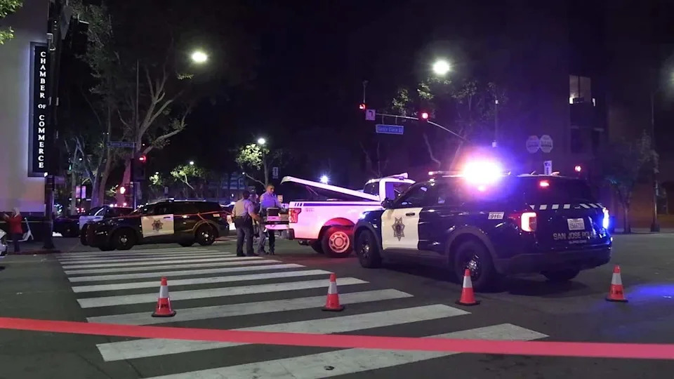 <div>San Jose police investigate a double shooting near a ramen bar on Market Street, off the corner of North Market and Post streets. June 28, 2026</div>