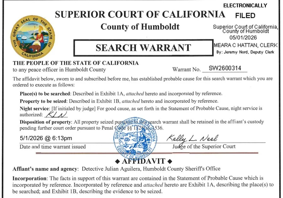 Humboldt County Sheriff’s Office search warrant
