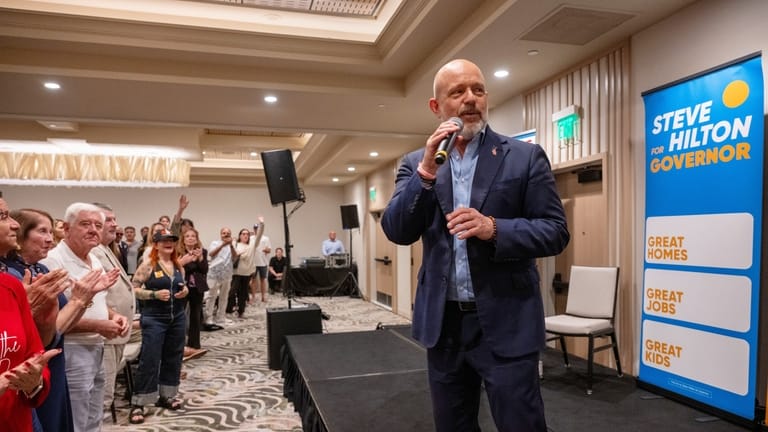 California Republican gubernatorial candidate Steve Hilton speaks during a campaign...