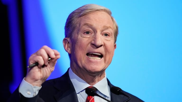 Tom Steyer speaks during a California gubernatorial debate hosted by...