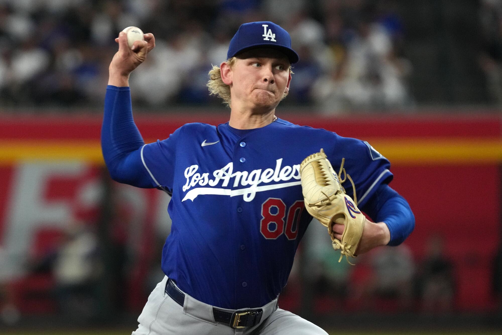 Dodgers starting pitcher Emmet Sheehan delivers during the first inning against the Arizona Diamondbacks on Monday.