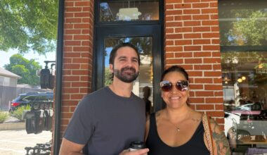 Carissa Dodge and her husband, James Dodge, outside a coffee shop near Sacramento&rsquo;s Land Park neighborhood. June 1, 2026.