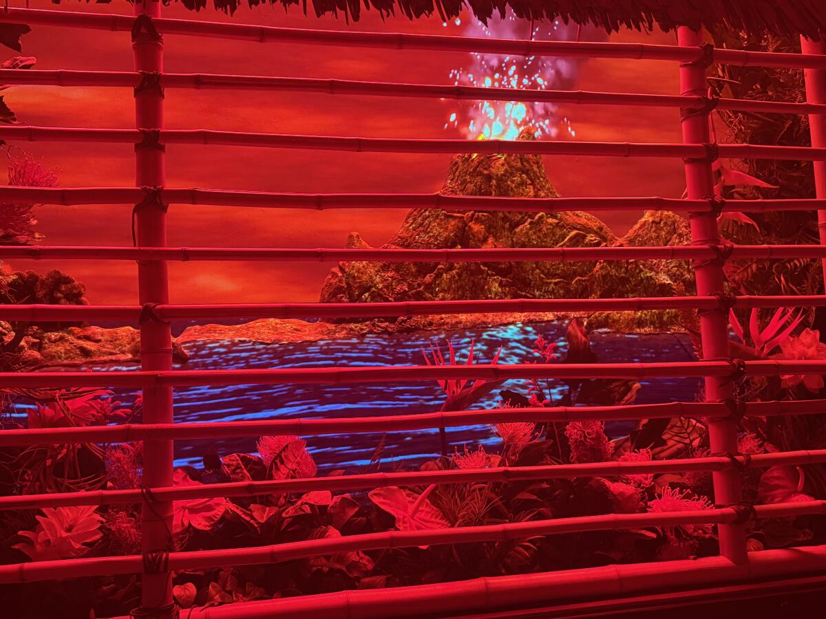 The erupting volcano "windows" of Trader Sam's Enchanted Tiki Bar.