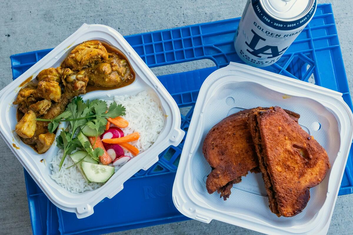 The chicken curry and pakoda bread dish from Leo Market in Echo Park 