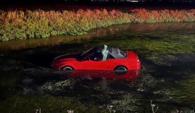 Suspected DUI driver crash-lands in water off Highway 37