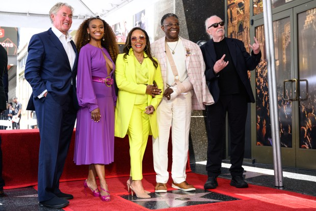 John C. McGinley, Ryan Michelle Bathe, Lynn Whitfield and John Carpenter pose with Keith David during his Hollywood Walk of Fame star ceremony on Thursday, June 4, 2026. (Photo by Jacob Lewis, Contributing Photographer)