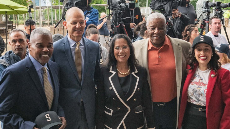 West Sacramento Mayor Martha Guerrero with four other people around her