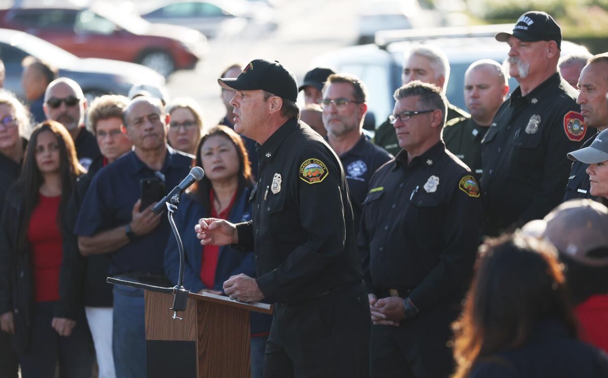 Orange County Fire Authority Division Chief Craig Covey spoke at a press briefing