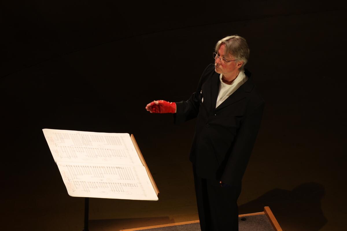 Esa-Pekka Salonen conducts the Los Angeles Philharmonic at the Walt Disney Concert Hall in 2025.